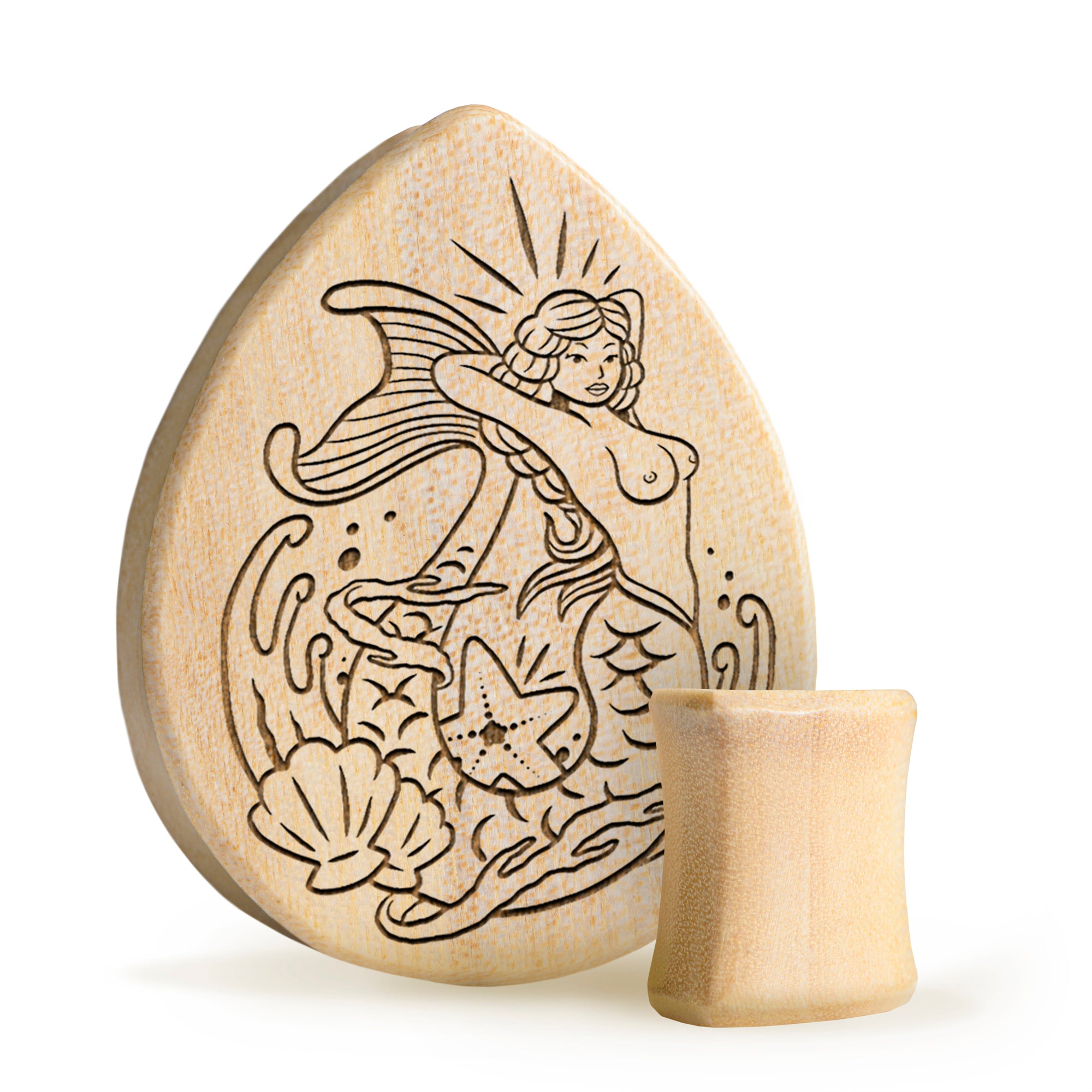 Mermaid Plug / Gauge - Teardrop Crocodile Wood | Flat Faced Double Flare - Lasered To Order In House At Custom Plugs HQ