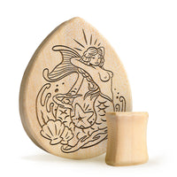 Mermaid Plug / Gauge - Teardrop Crocodile Wood | Flat Faced Double Flare - Lasered To Order In House At Custom Plugs HQ