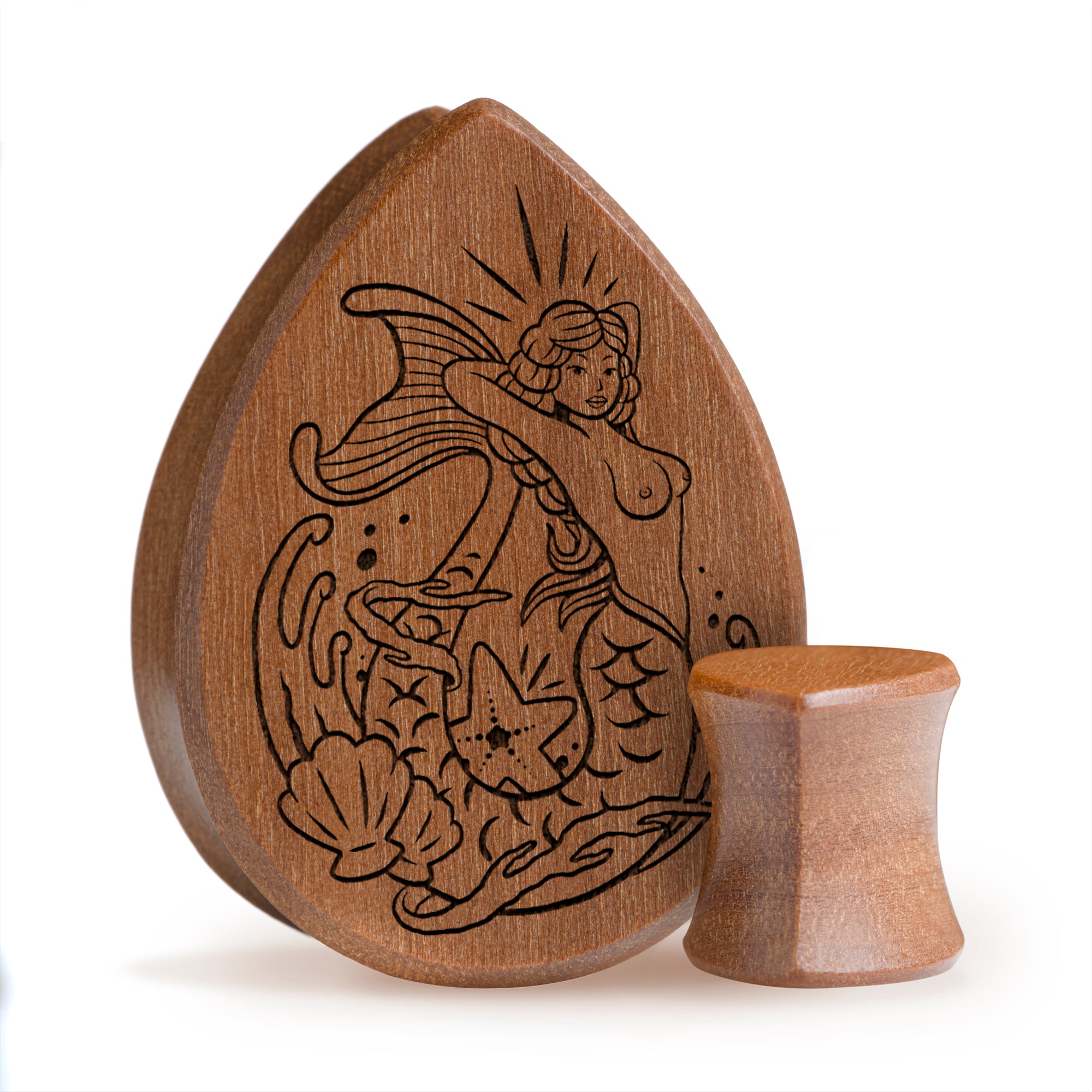 Mermaid Plug / Gauge - Teardrop Saba Wood | Flat Faced Double Flare