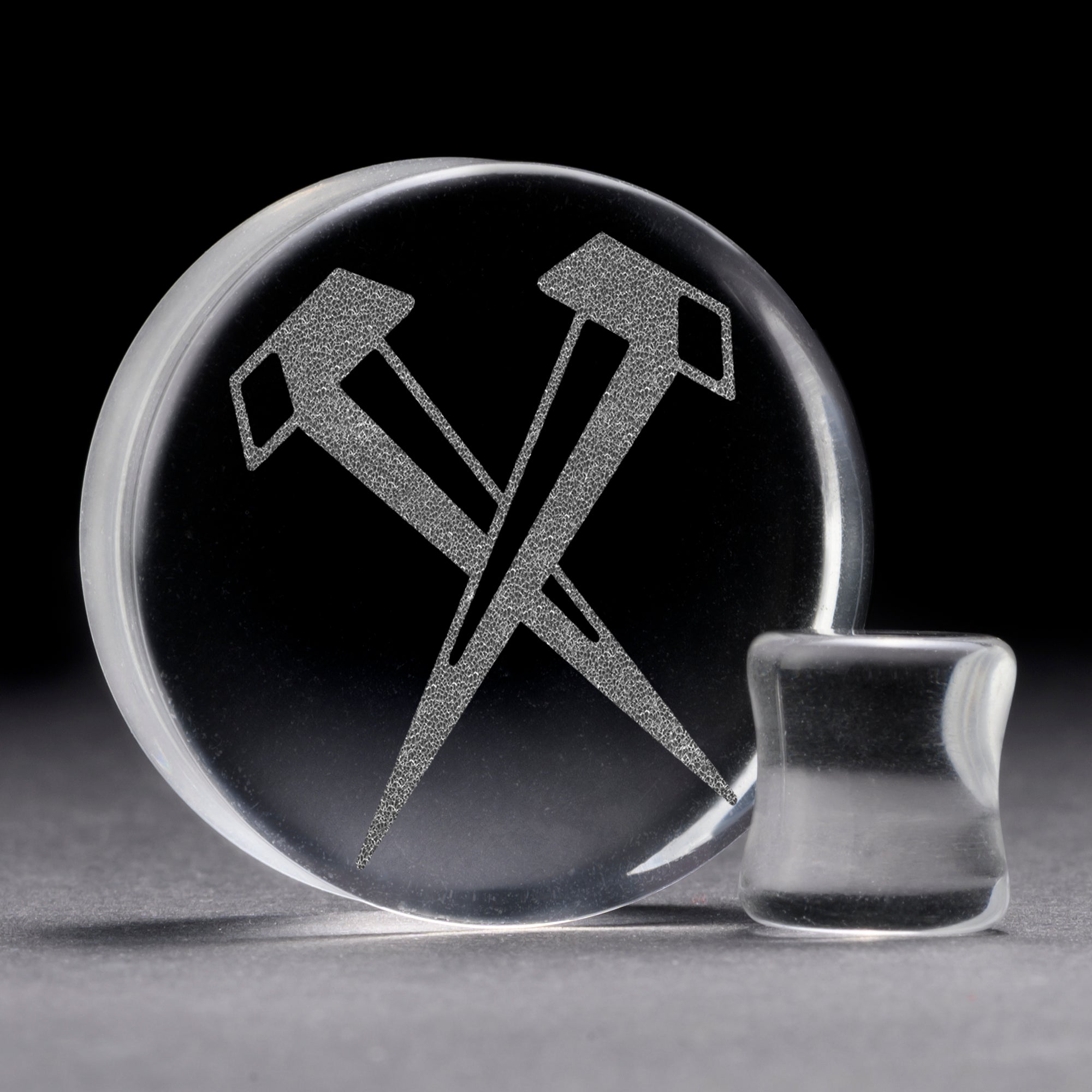Nails Plug / Gauge - Clear Glass | Flat Faced Double Flare - Lasered To Order In House At Custom Plugs HQ