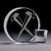 Nails Plug / Gauge - Clear Glass | Flat Faced Double Flare - Lasered To Order In House At Custom Plugs HQ