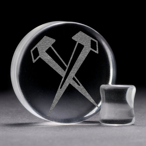 Nägel Plug / gauge - klares Glas | Doppelaufgeweitet mit flachem Gesicht