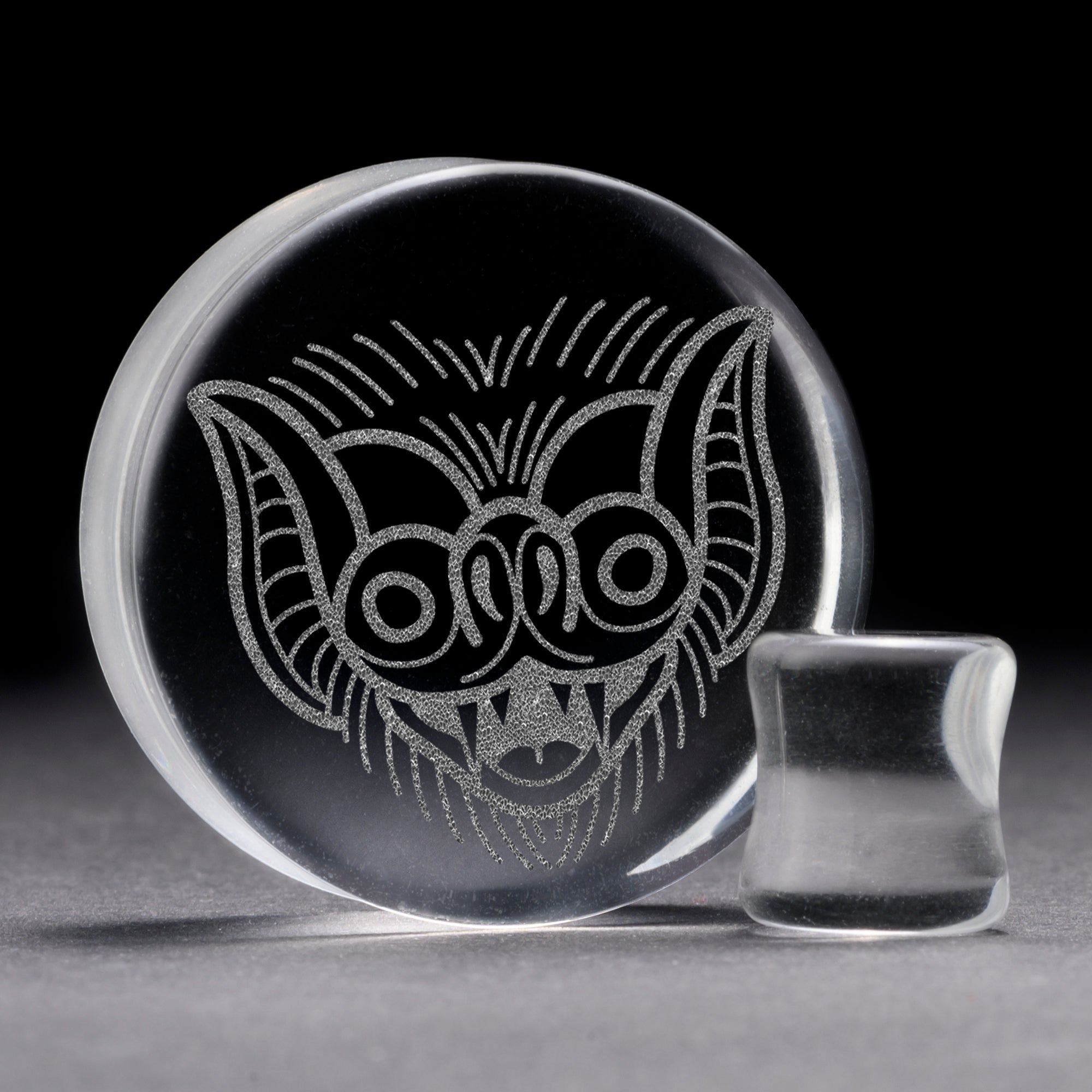 Night Vision Plug / Gauge - Clear Glass | Flat Faced Double Flare - Lasered To Order In House At Custom Plugs HQ