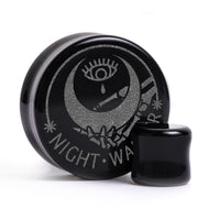 Night Walker Moon Plug / Gauge - Black Glass | Flat Faced Double Flare - Lasered To Order In House At Custom Plugs HQ