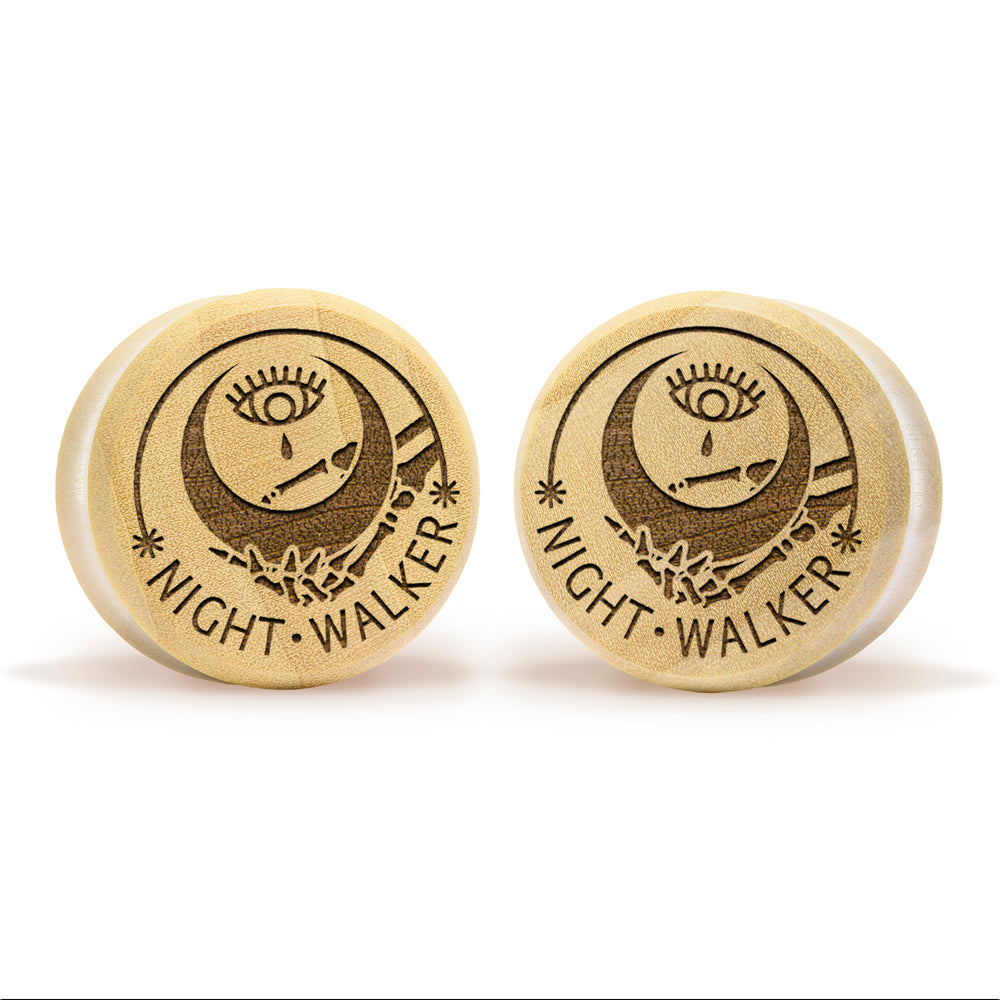 Night Walker Moon Plug / Gauge - Crocodile Wood | Flat Faced Double Flare - Lasered To Order In House At Custom Plugs HQ