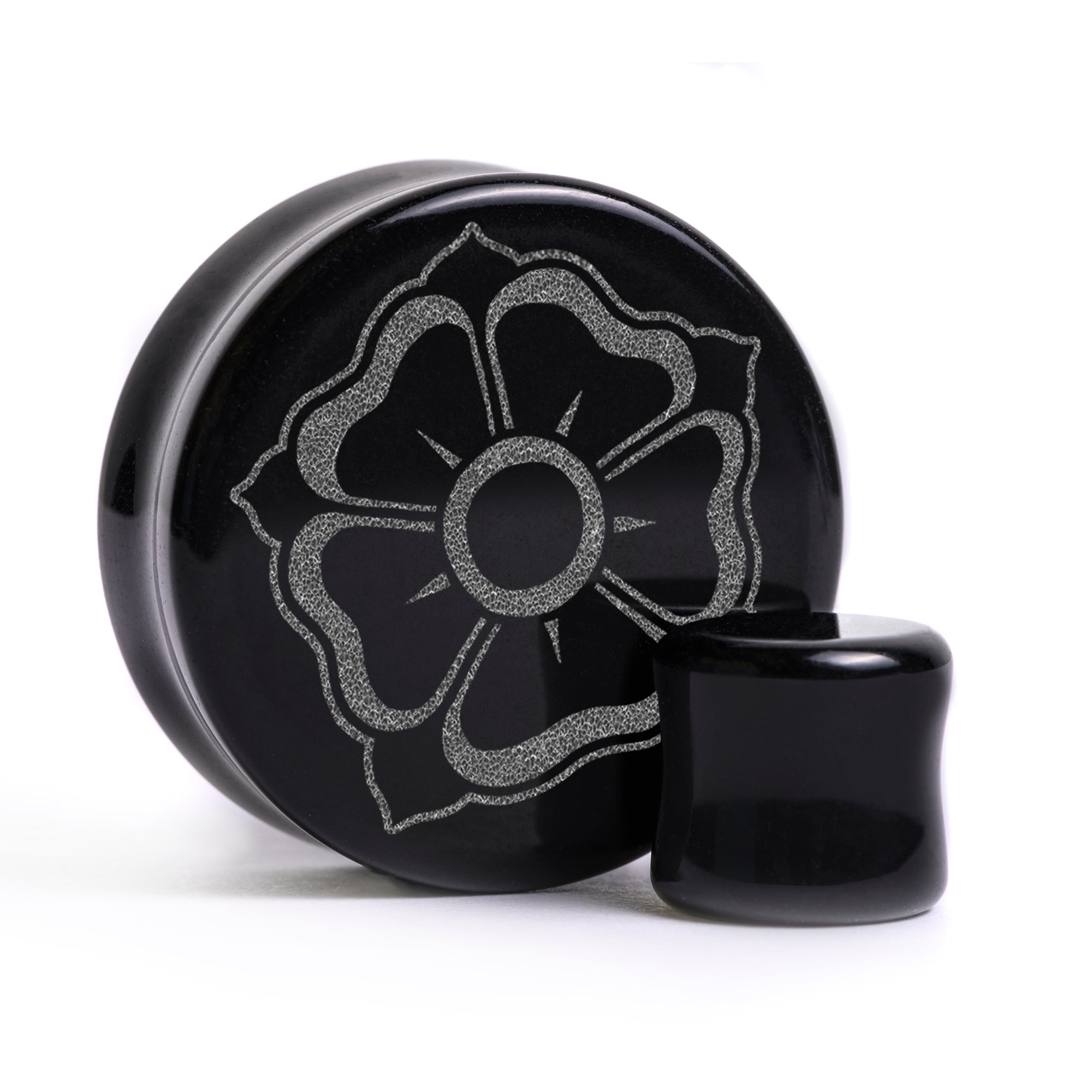 Old School Flower Plug / Gauge - Black Glass | Flat Faced Double Flare