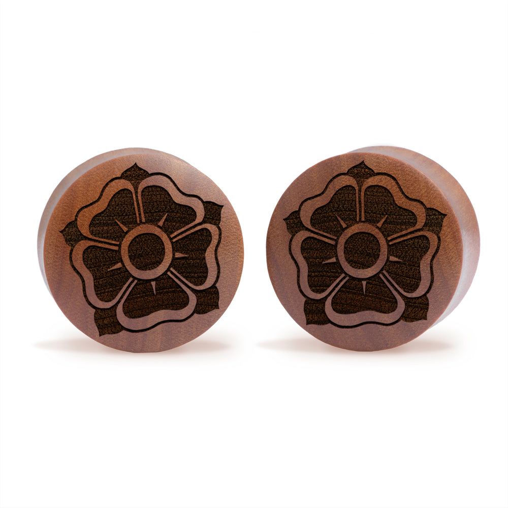 Old School Flower Plug / Gauge - Saba Wood | Convex Double Flare - Lasered To Order In House At Custom Plugs HQ