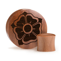 Old School Flower Plug / Gauge - Saba Wood | Convex Double Flare - Lasered To Order In House At Custom Plugs HQ