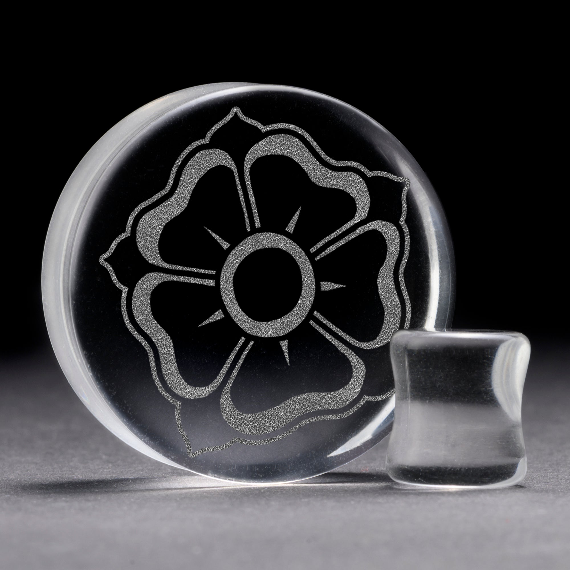 Old School Flower Plug / Gauge - Clear Glass | Flat Faced Double Flare