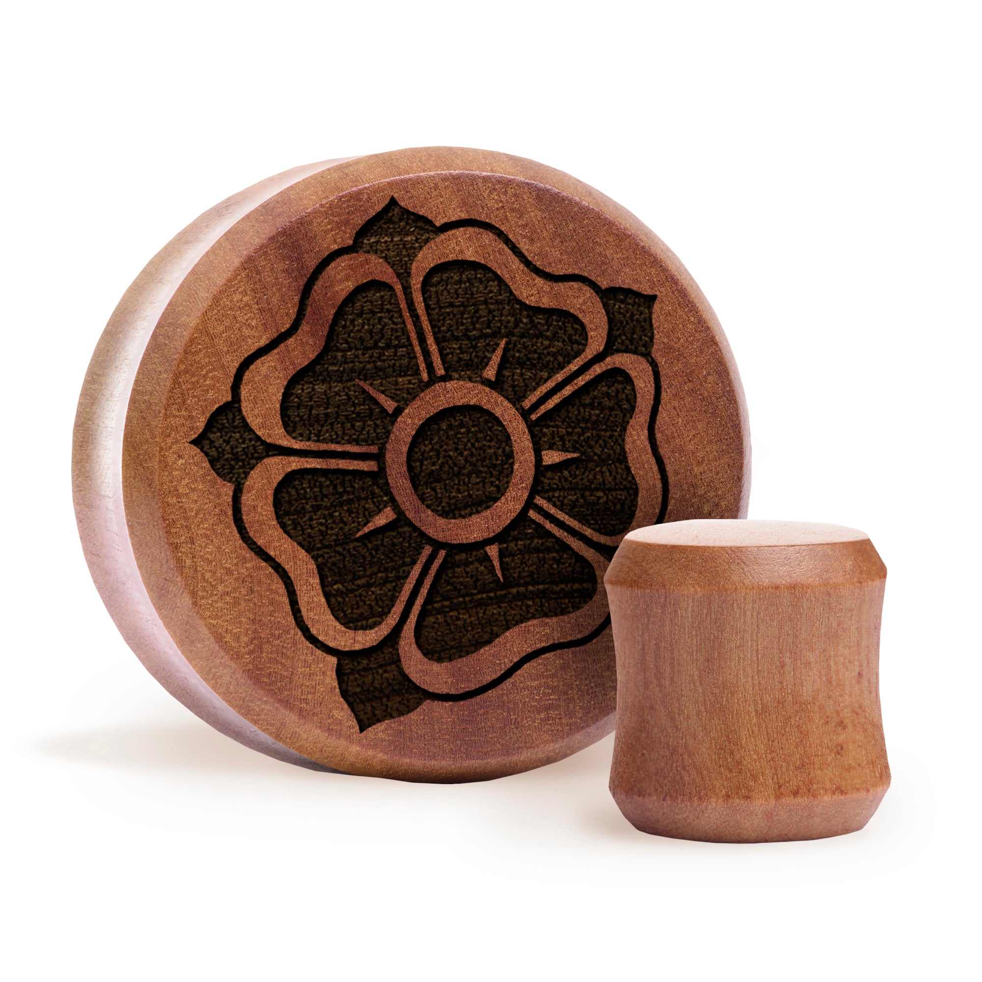Old School Flower Plug / Gauge - Saba Wood | Flat Faced Double Flare