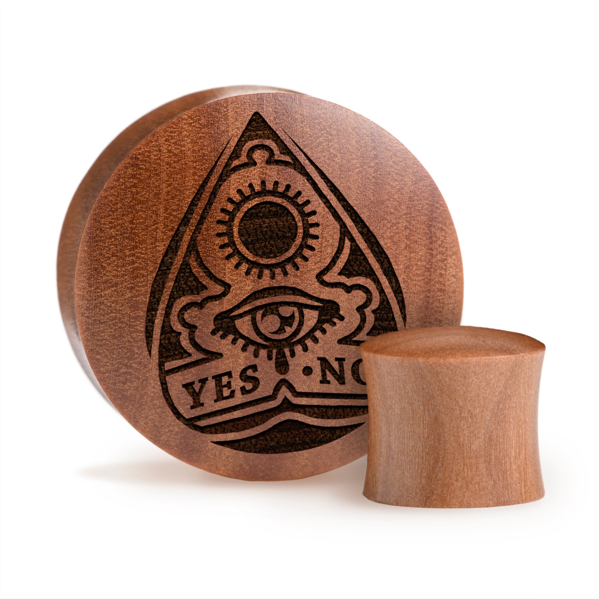 Ouija Planchette Plug / Gauge - Saba Wood | Convex Double Flare - Lasered To Order In House At Custom Plugs HQ