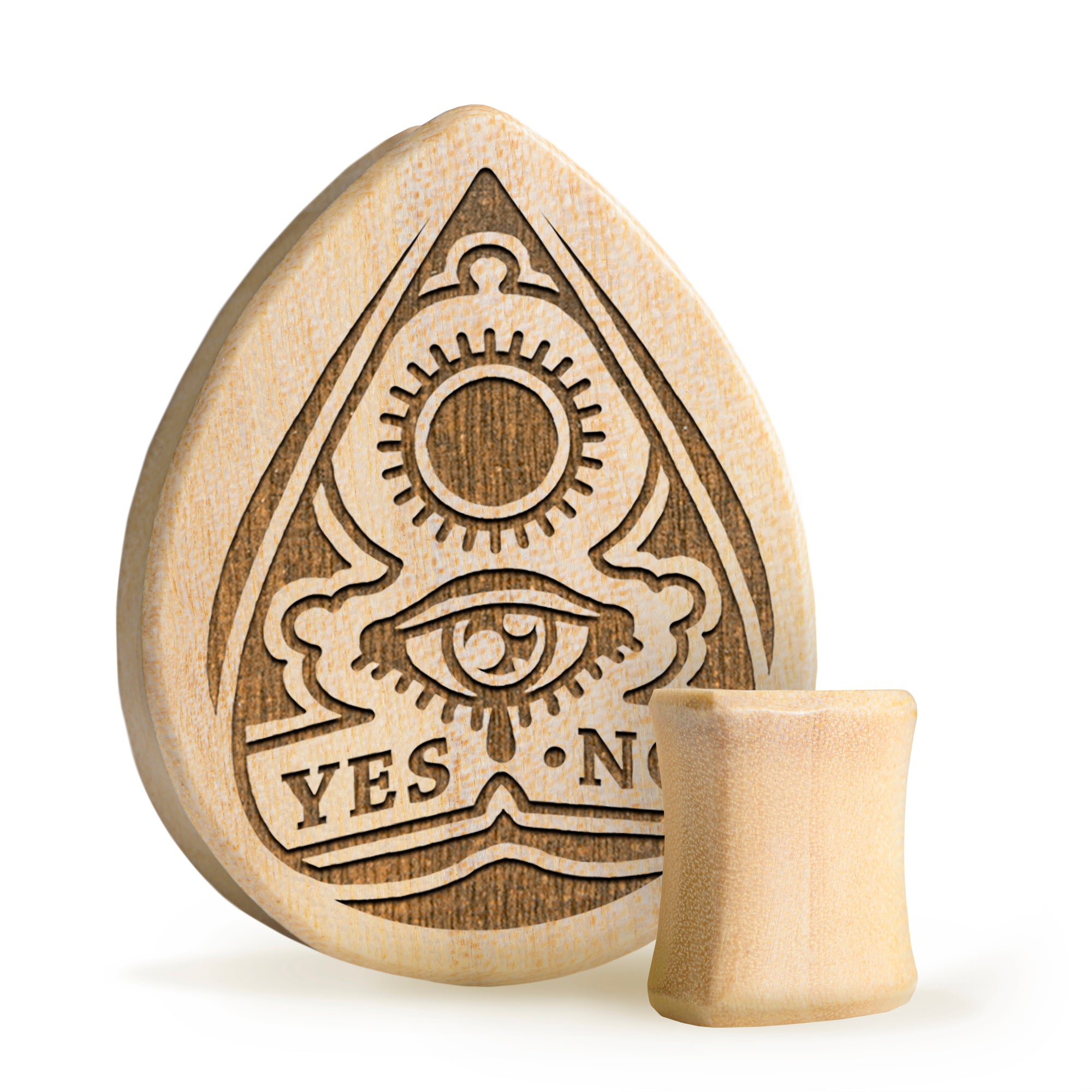 Ouija Planchette Plug / Gauge - Teardrop Crocodile Wood | Flat Faced Double Flare - Lasered To Order In House At Custom Plugs HQ