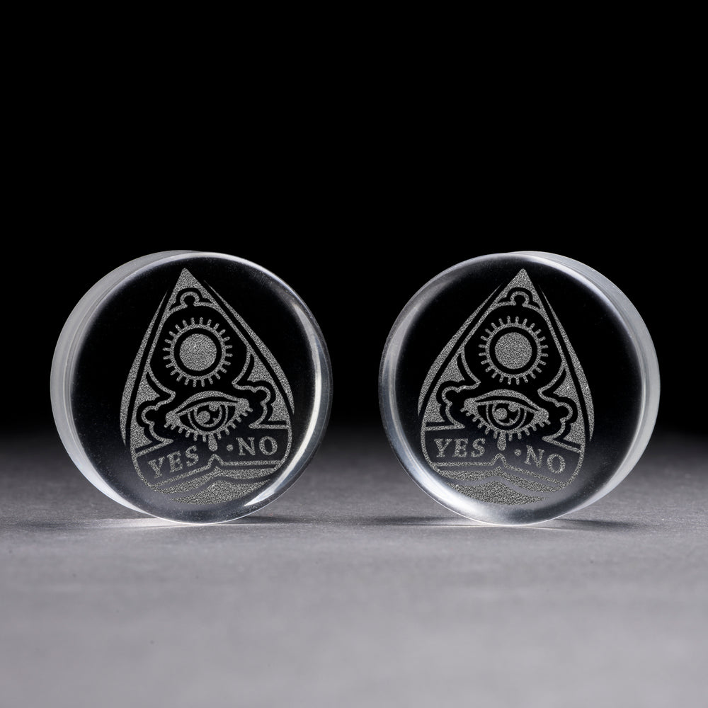 Ouija Planchette Plug / Gauge - Clear Glass | Doppelaufgeweitet mit flachem Gesicht