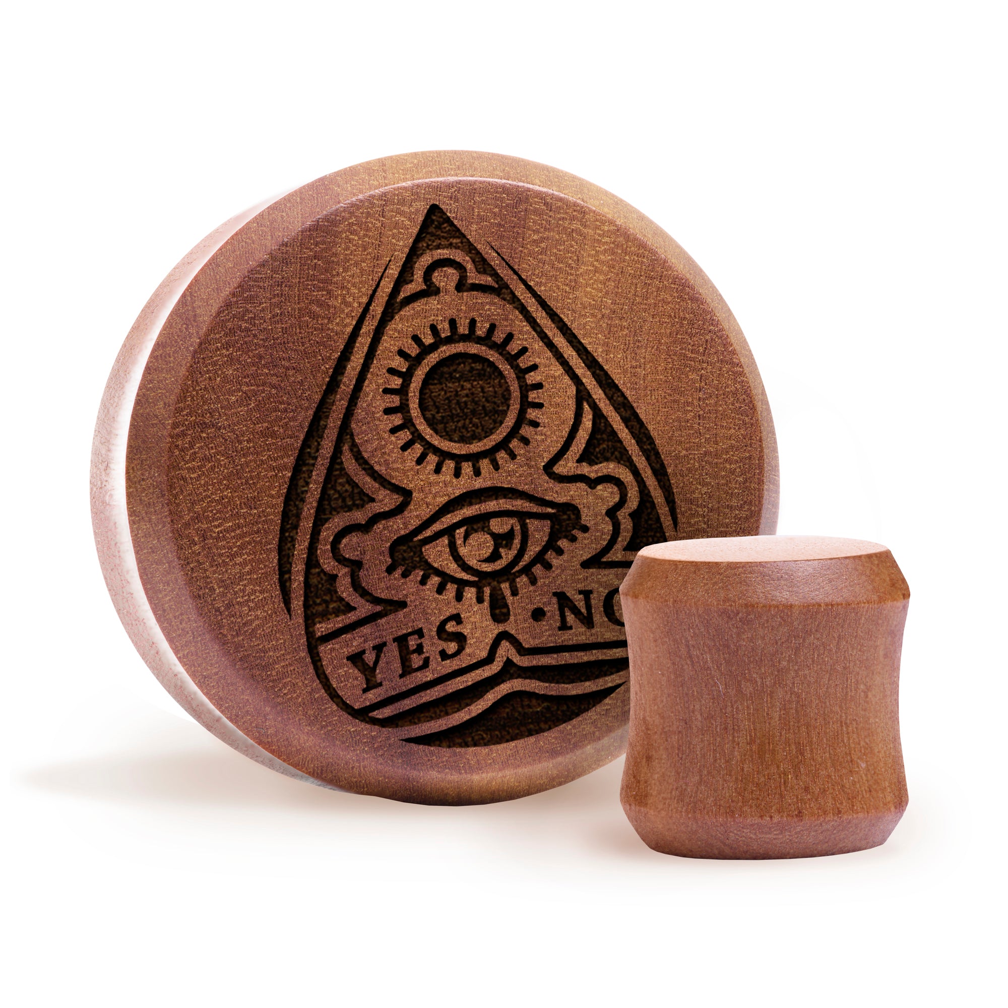 Ouija Planchette Plug / Gauge - Saba Wood | Flat Faced Double Flare - Lasered To Order In House At Custom Plugs HQ