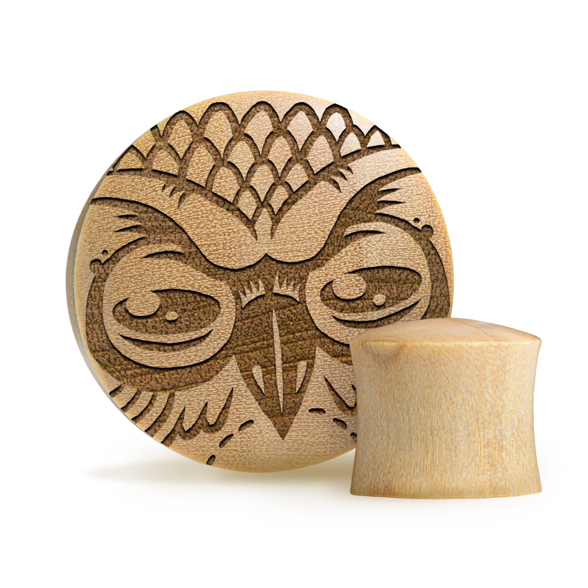 Owl Plug / Gauge - Crocodile Wood | Convex Double Flare - Lasered To Order In House At Custom Plugs HQ