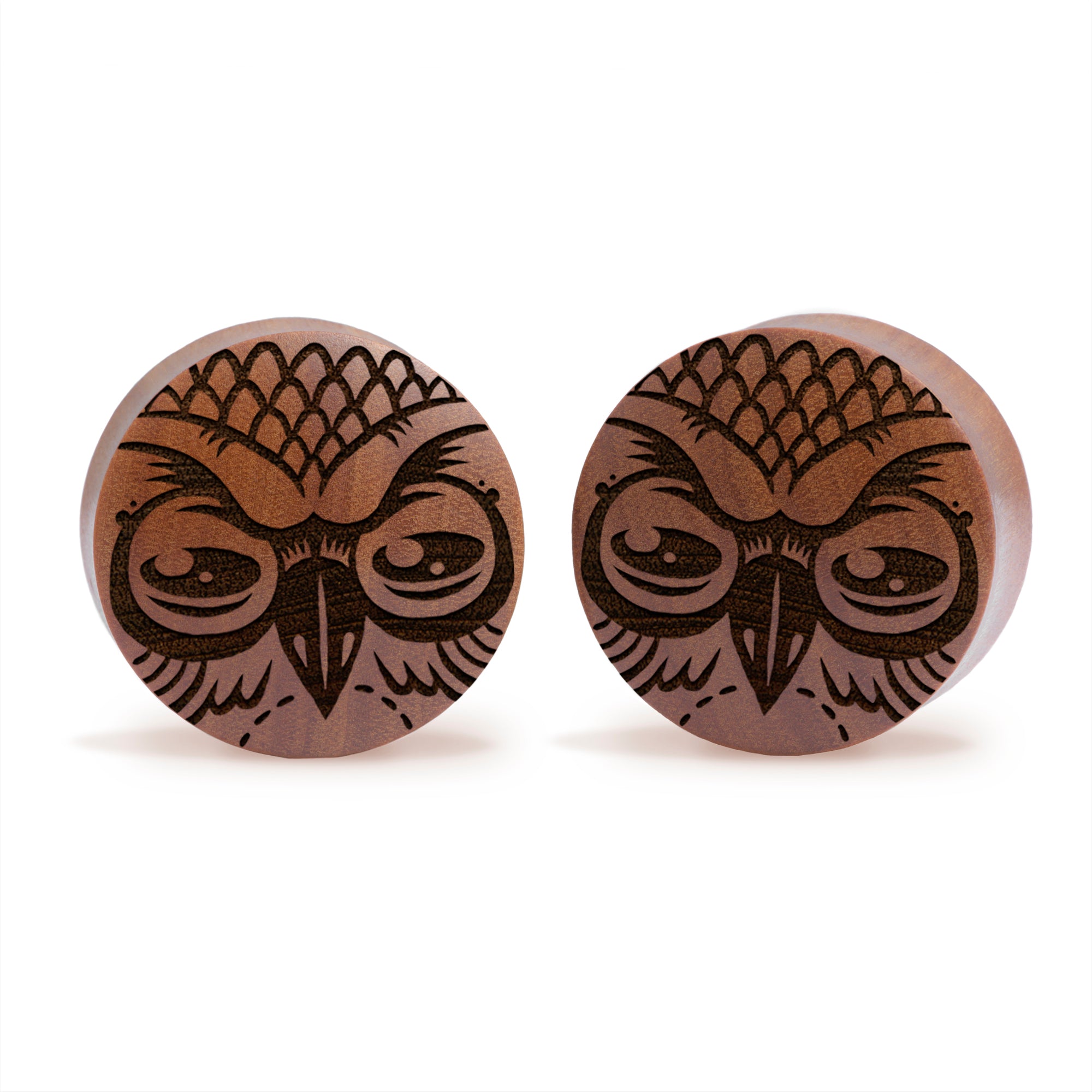 Alternative Tattooed man wearing custom made Sacrificial Lamb Plug / Gauge - Saba Wood | Flat Faced Double Flare