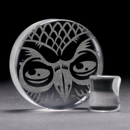 Eulenplug / gauge - klares Glas | Doppelaufgeweitet mit flachem Gesicht