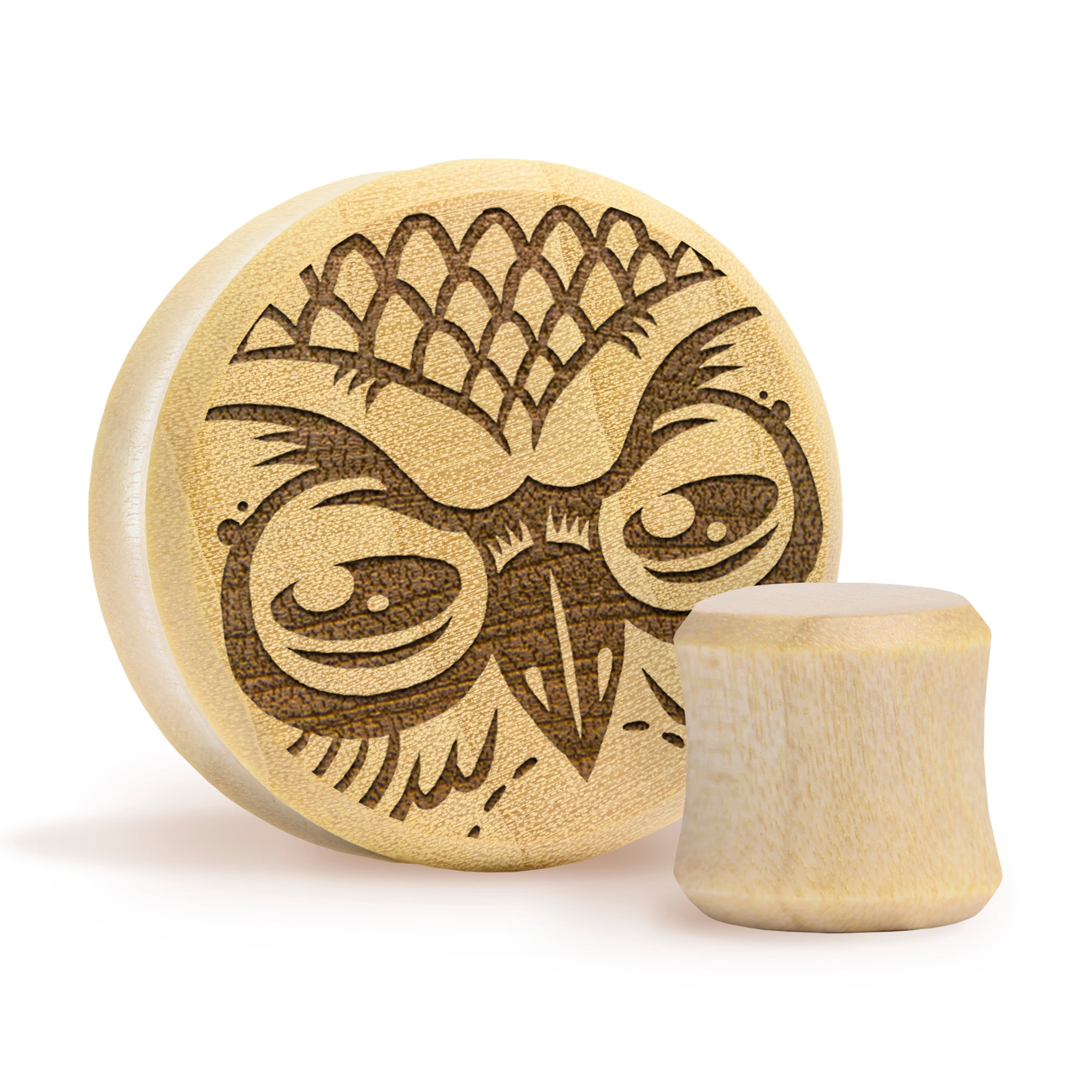 Owl Plug / Gauge - Crocodile Wood | Flat Faced Double Flare - Lasered To Order In House At Custom Plugs HQ