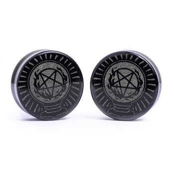 Kristallkugel Plug / gauge - Schwarzes Glas | Doppelaufgeweitet mit flachem Gesicht