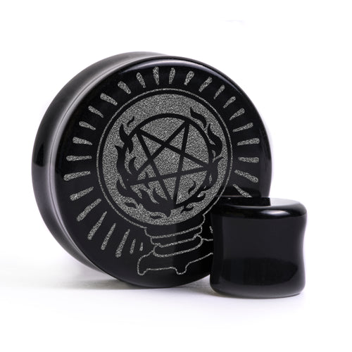 Kristallkugel Plug / gauge - Schwarzes Glas | Doppelaufgeweitet mit flachem Gesicht