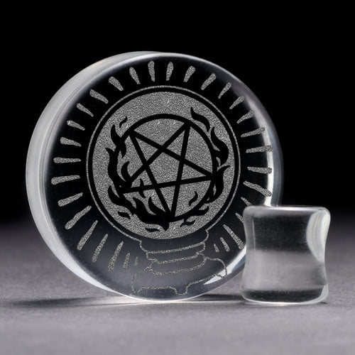Kristallkugel Plug / gauge - klares Glas | Doppelaufgeweitet mit flachem Gesicht