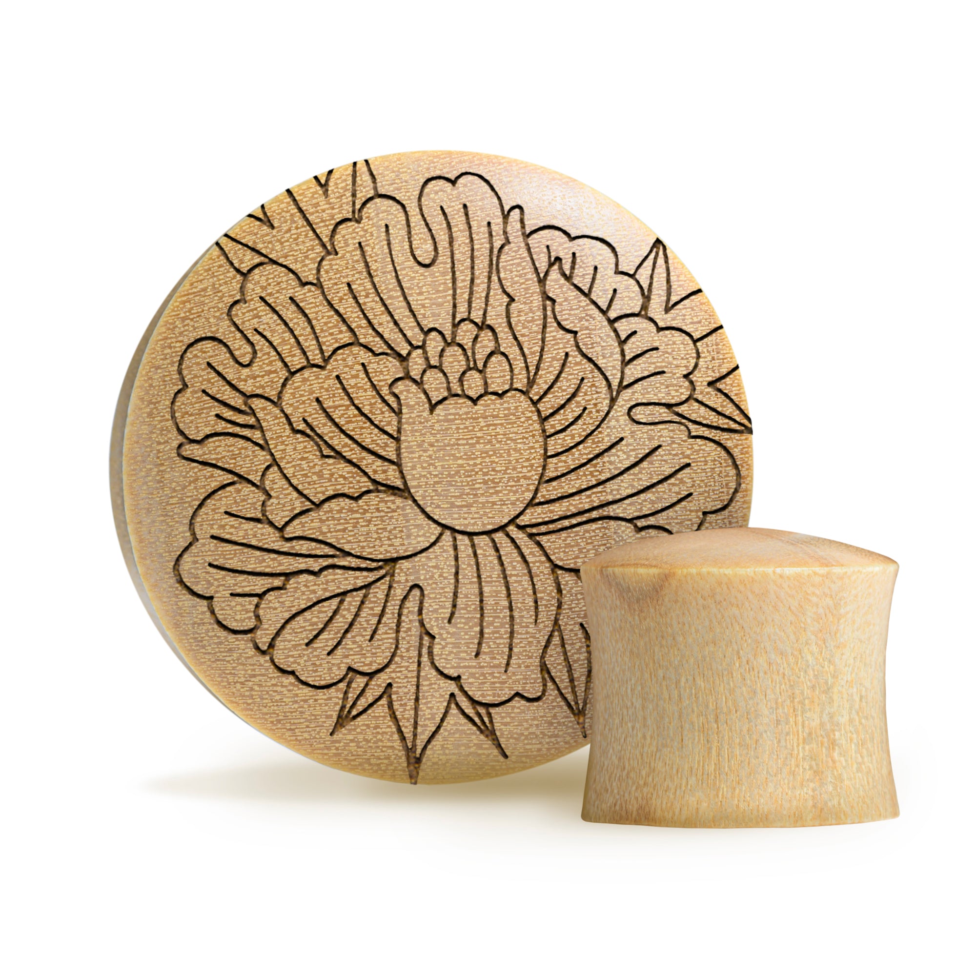 Peony Plug / Gauge - Crocodile Wood | Convex Double Flare - Lasered To Order In House At Custom Plugs HQ