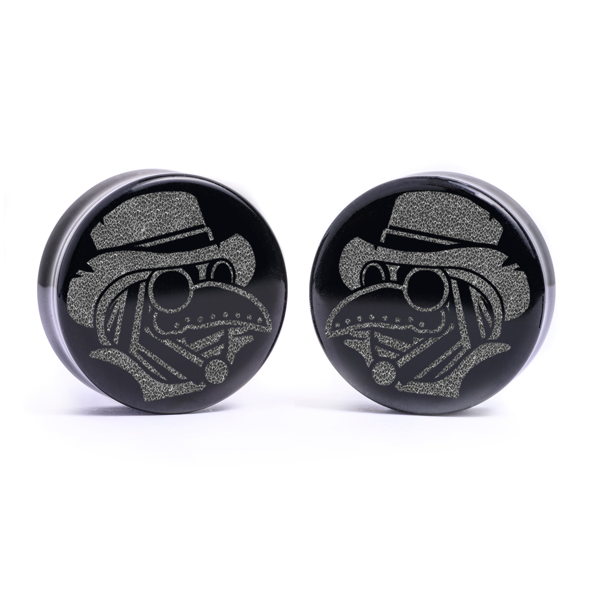 Peony Plug / Gauge - Teardrop Black Glass | Flat Faced Double Flare