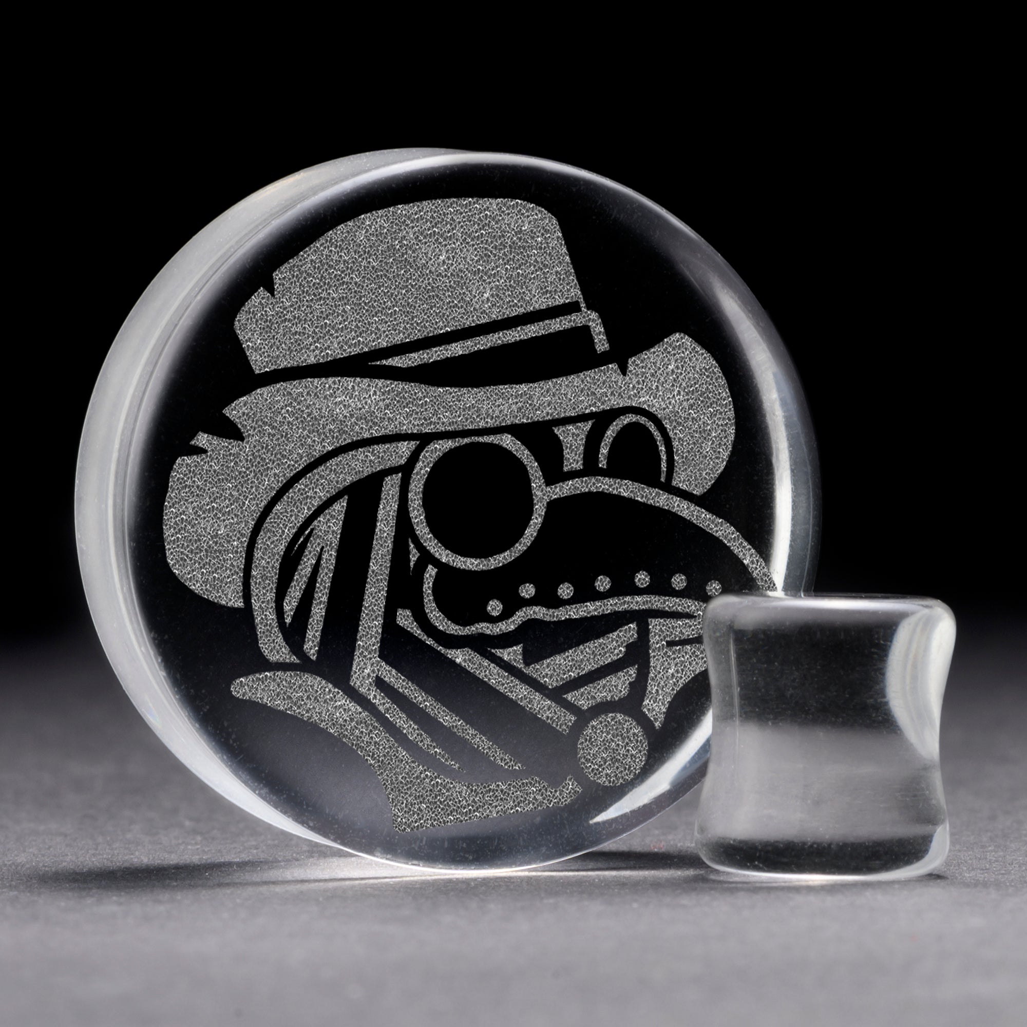 Pest Doctor Plug / gauge - Clear Glass | Doppelaufgeweitet mit flachem Gesicht