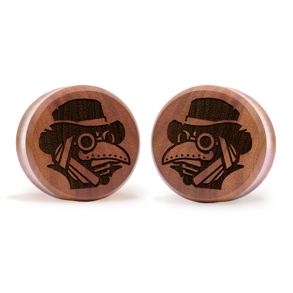 Plague Doctor Plug / Gauge - Saba Wood | Flat Faced Double Flare - Lasered To Order In House At Custom Plugs HQ