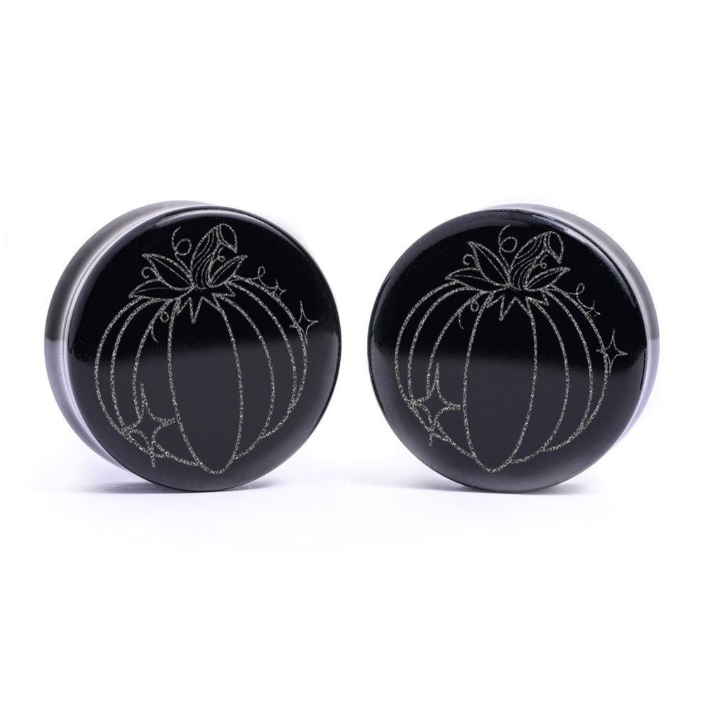 Pumpkin Plug / Gauge - Black Glass | Flat Faced Double Flare - Lasered To Order In House At Custom Plugs HQ