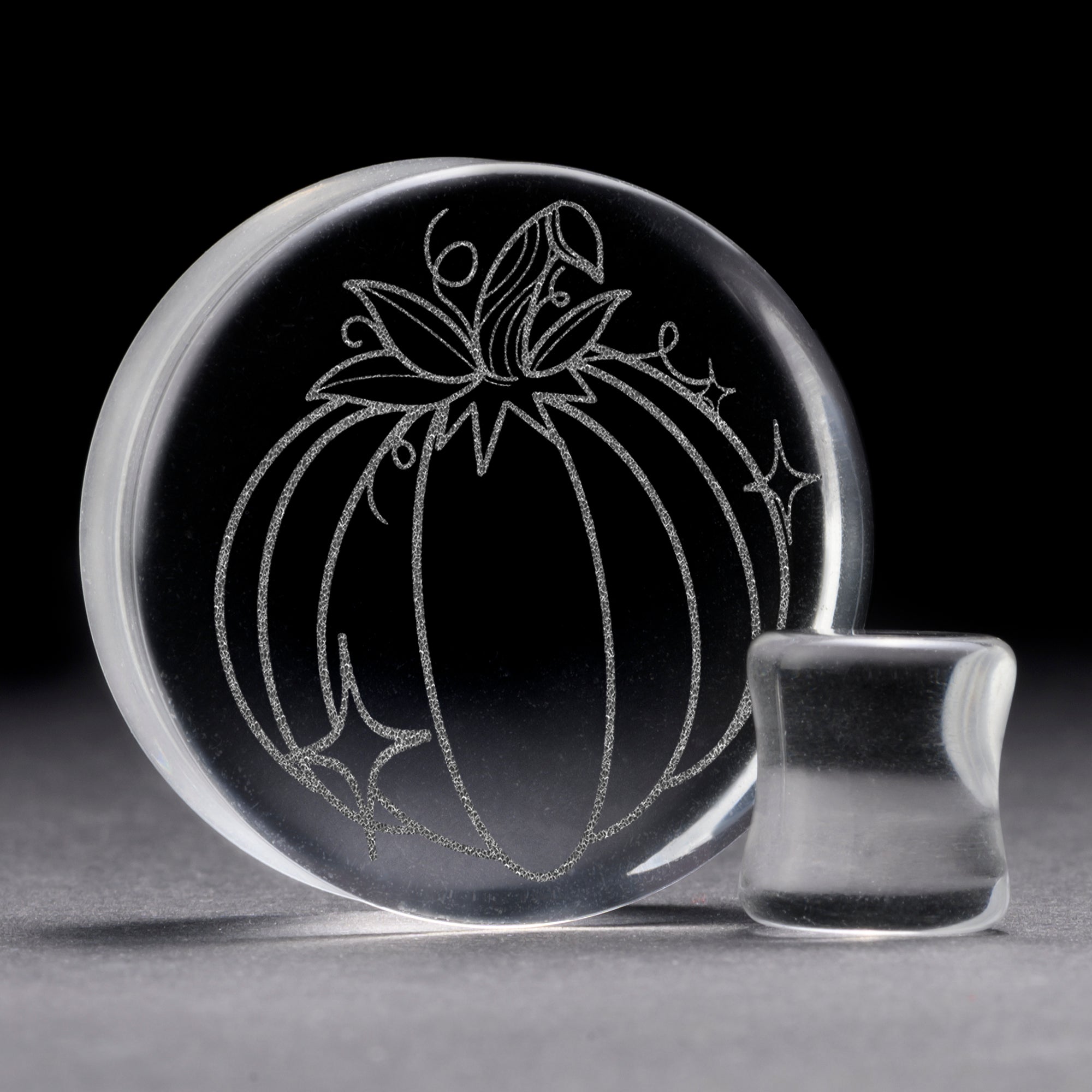 Pumpkin Plug / Gauge - Clear Glass | Flat Faced Double Flare - Lasered To Order In House At Custom Plugs HQ