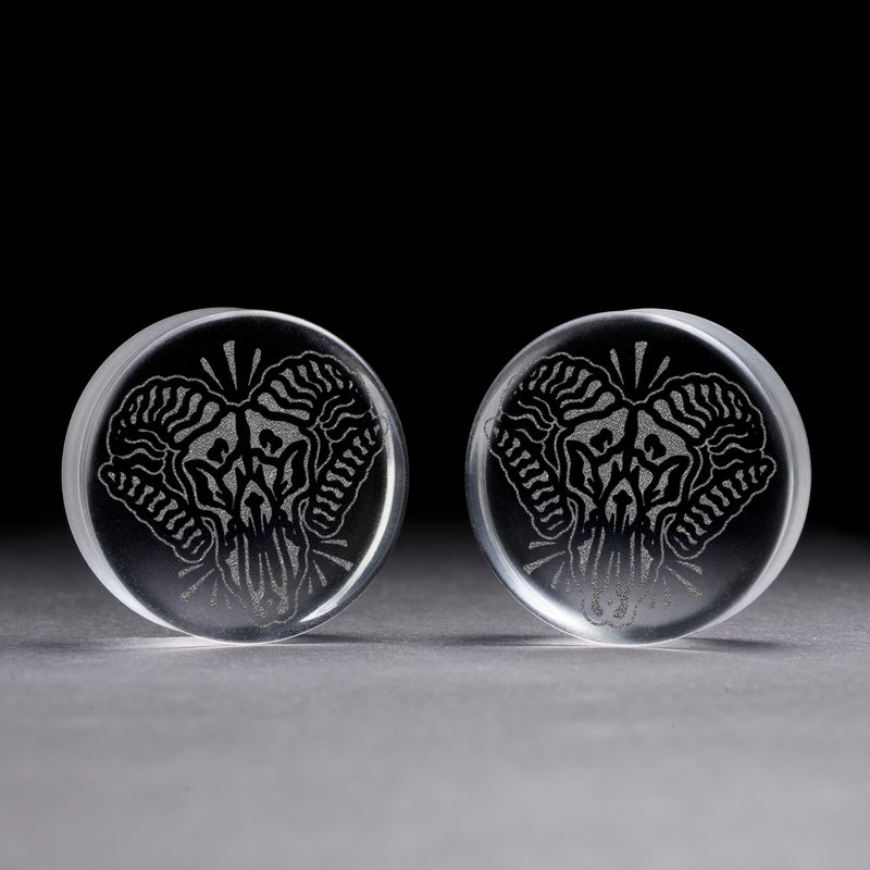 Plug crâne de bélier / gauge - verre transparent | double flare à face plate