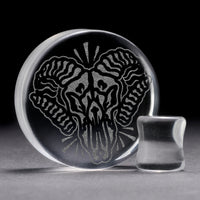 RAM -Schädel Plug / gauge - Clear Glass | Doppelaufgeweitet mit flachem Gesicht