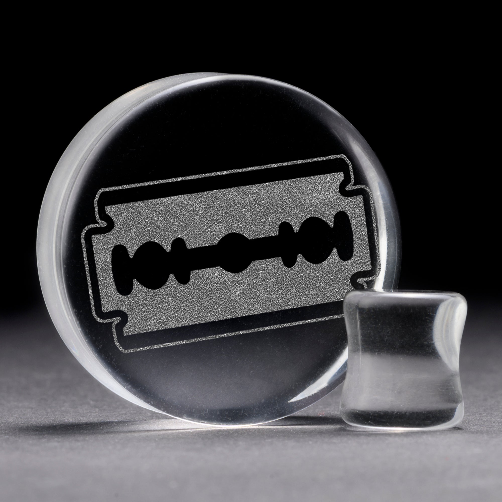 Rasierklinge Plug / gauge - Clear Glass | Doppelaufgeweitet mit flachem Gesicht