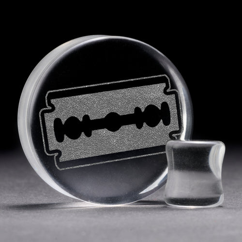 Rasierklinge Plug / gauge - Clear Glass | Doppelaufgeweitet mit flachem Gesicht