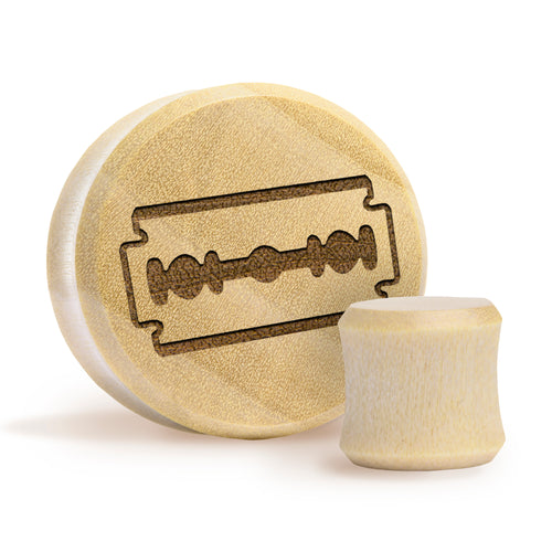 Razor Blade Plug / Gauge - Crocodile Wood | Flat Faced Double Flare
