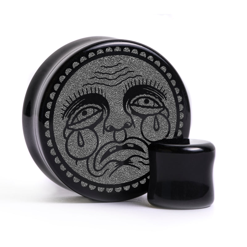 Plug visage triste / calibre - verre noir | double flare à face plate