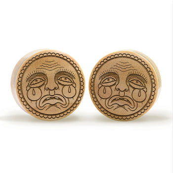 Crystal Moon Silver Inlay Wood Plug - Custom Plugs, Ear Plugs, Gauges, Stretched Ears