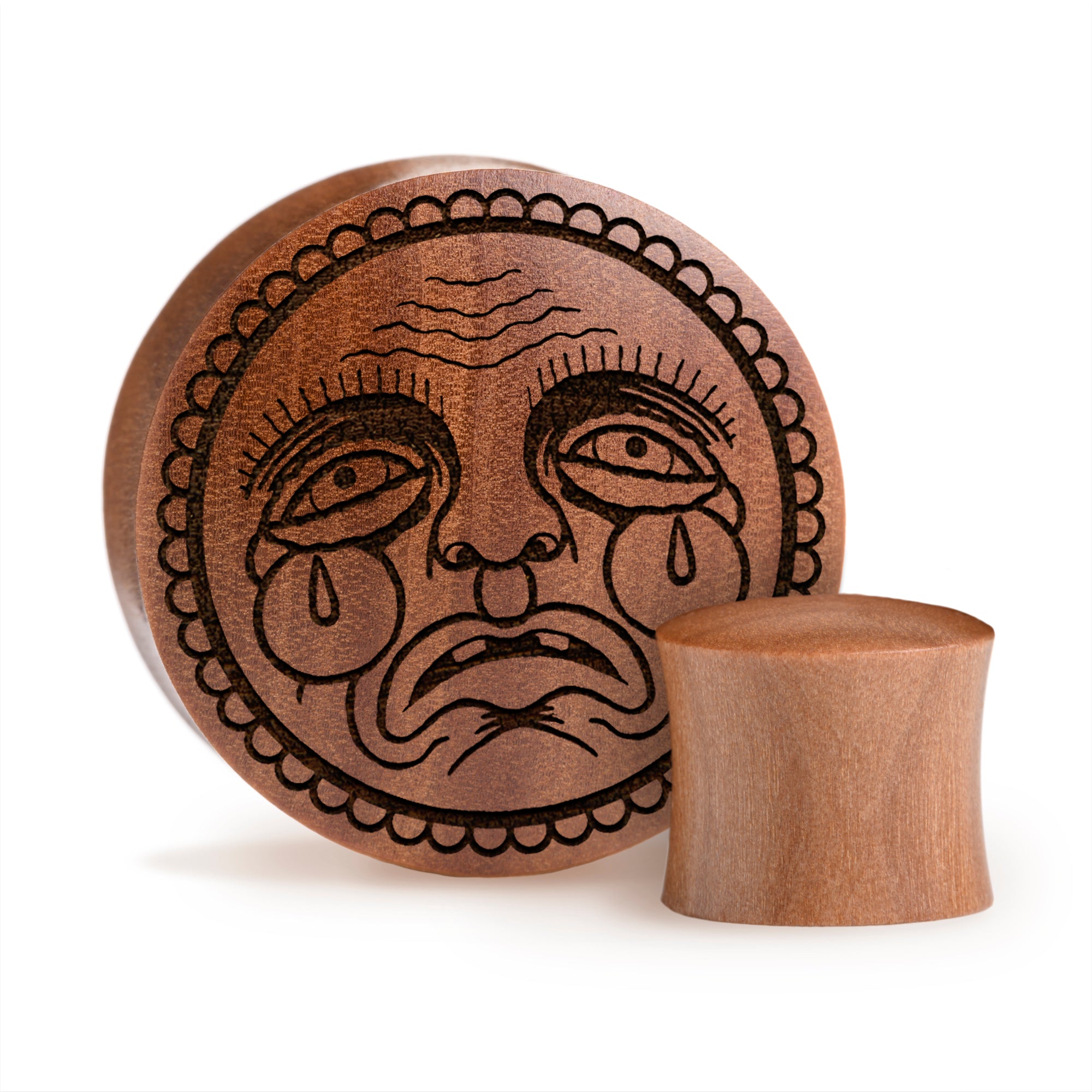 SAD FACE Plug / gauge - Saba Wood | Konvexe Doppelaufgeweitet
