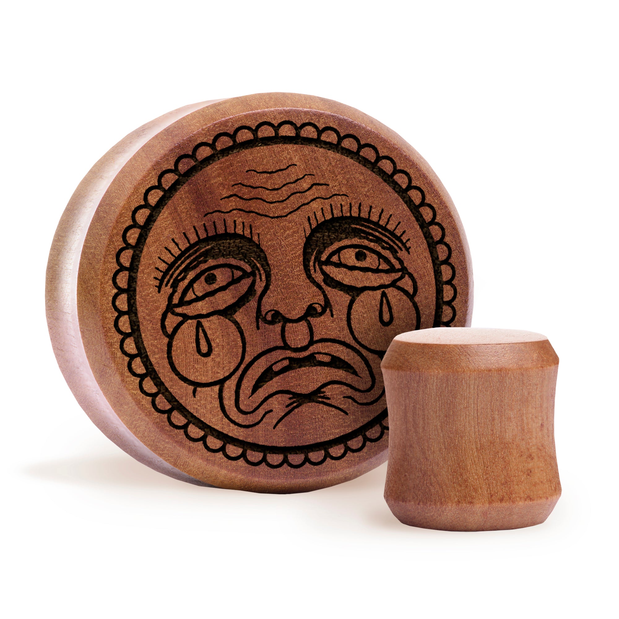 Sad Face Plug / Gauge - Saba Wood | Flat Faced Double Flare