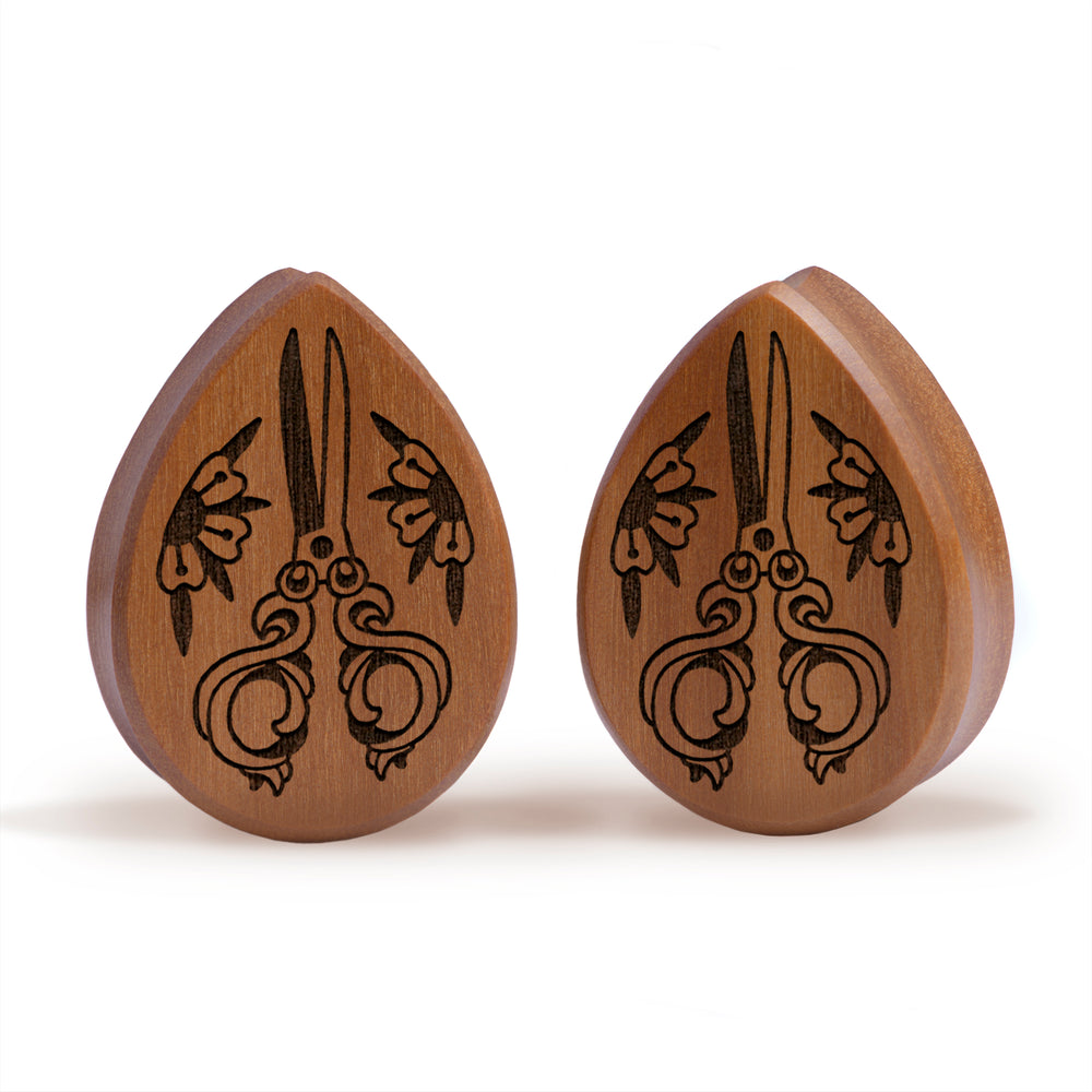 Schere plug / gauge - Tränendrop Saba Wood | Doppelaufgeweitet mit flachem Gesicht