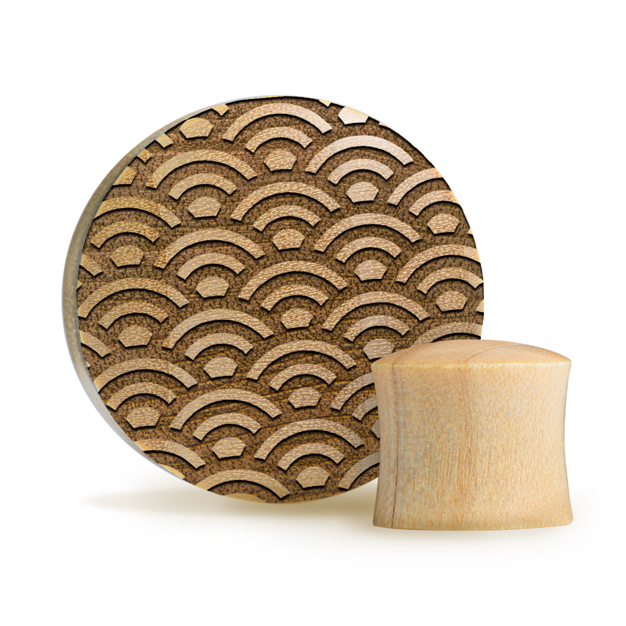 Seigaiha Pattern Plug / Gauge - Crocodile Wood | Convex Double Flare - Lasered To Order In House At Custom Plugs HQ