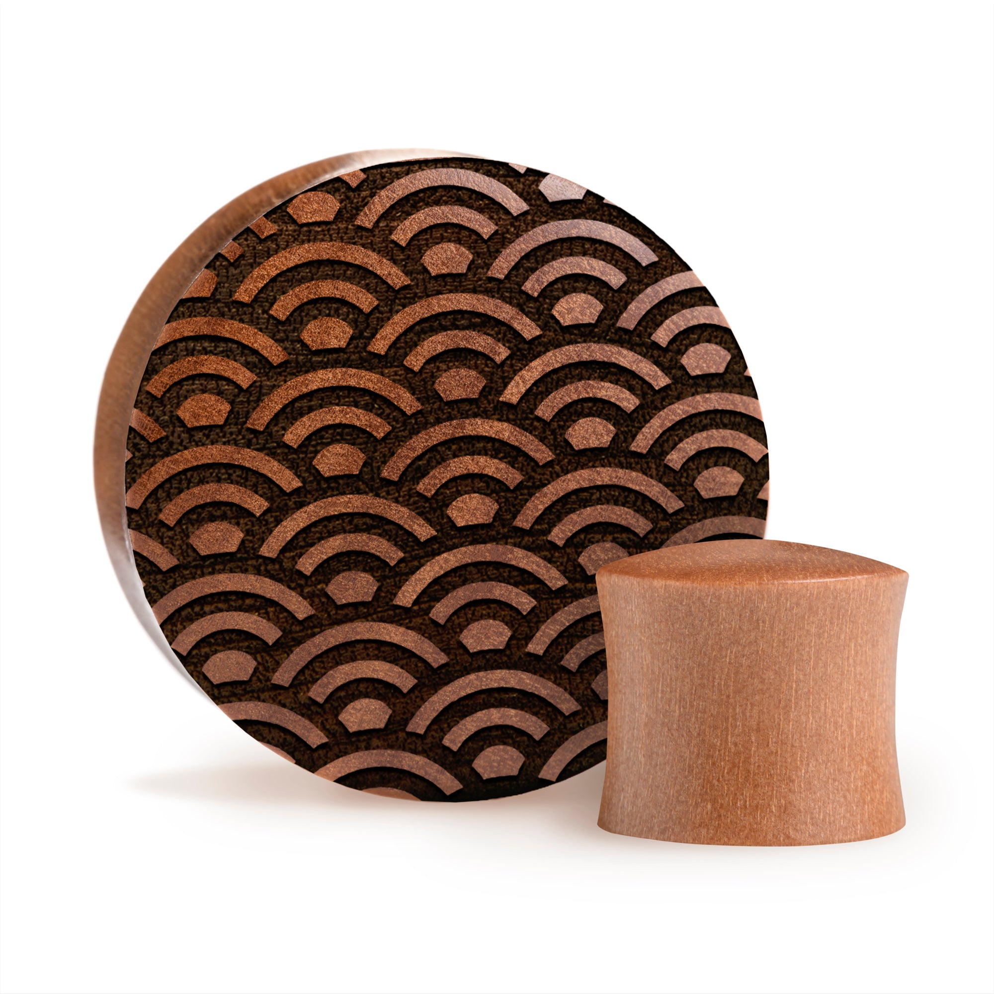 Seigaiha Pattern Plug / Gauge - Saba Wood | Convex Double Flare