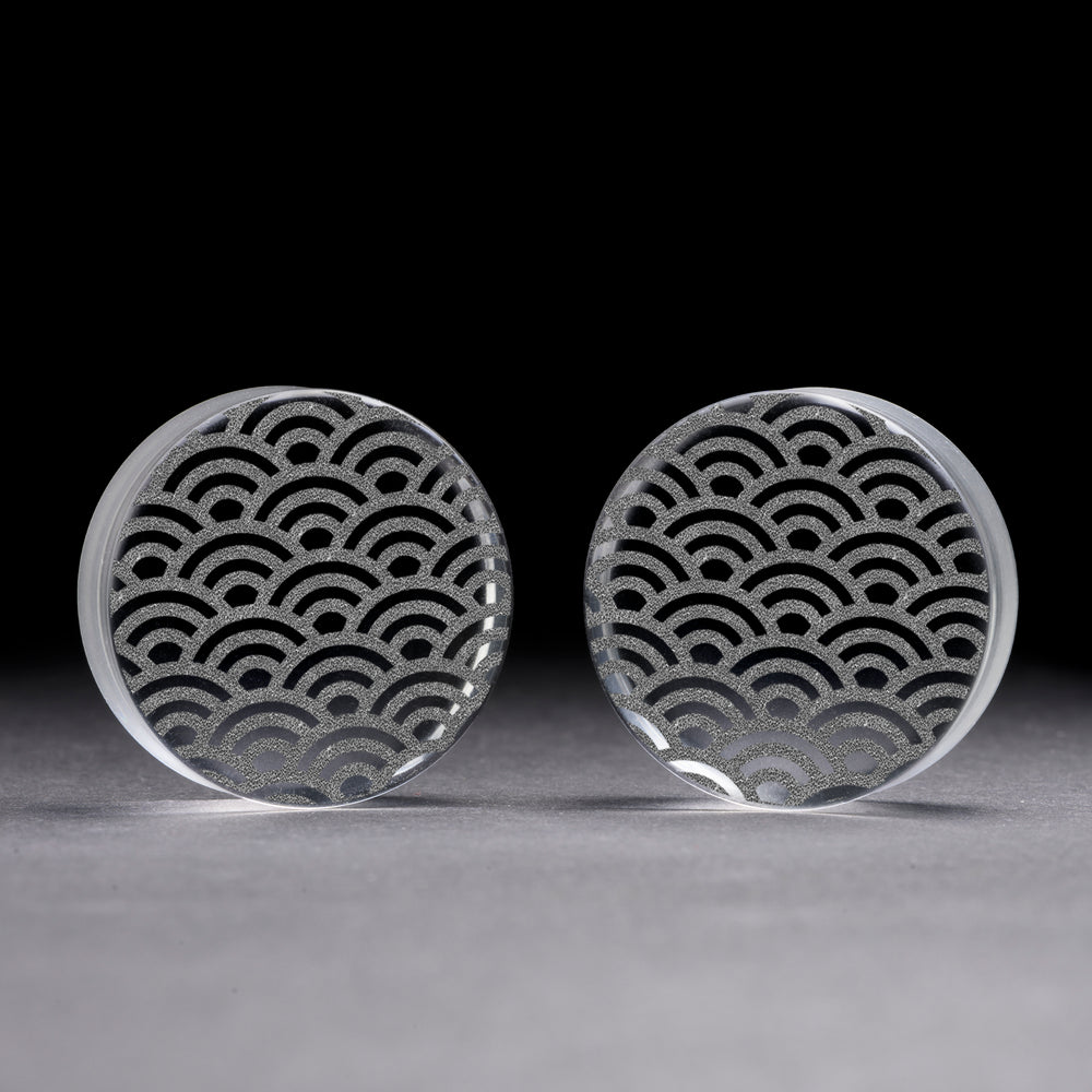 Seigaiha Muster Plug / Gauge - Clear Glass | Doppelaufgeweitet mit flachem Gesicht