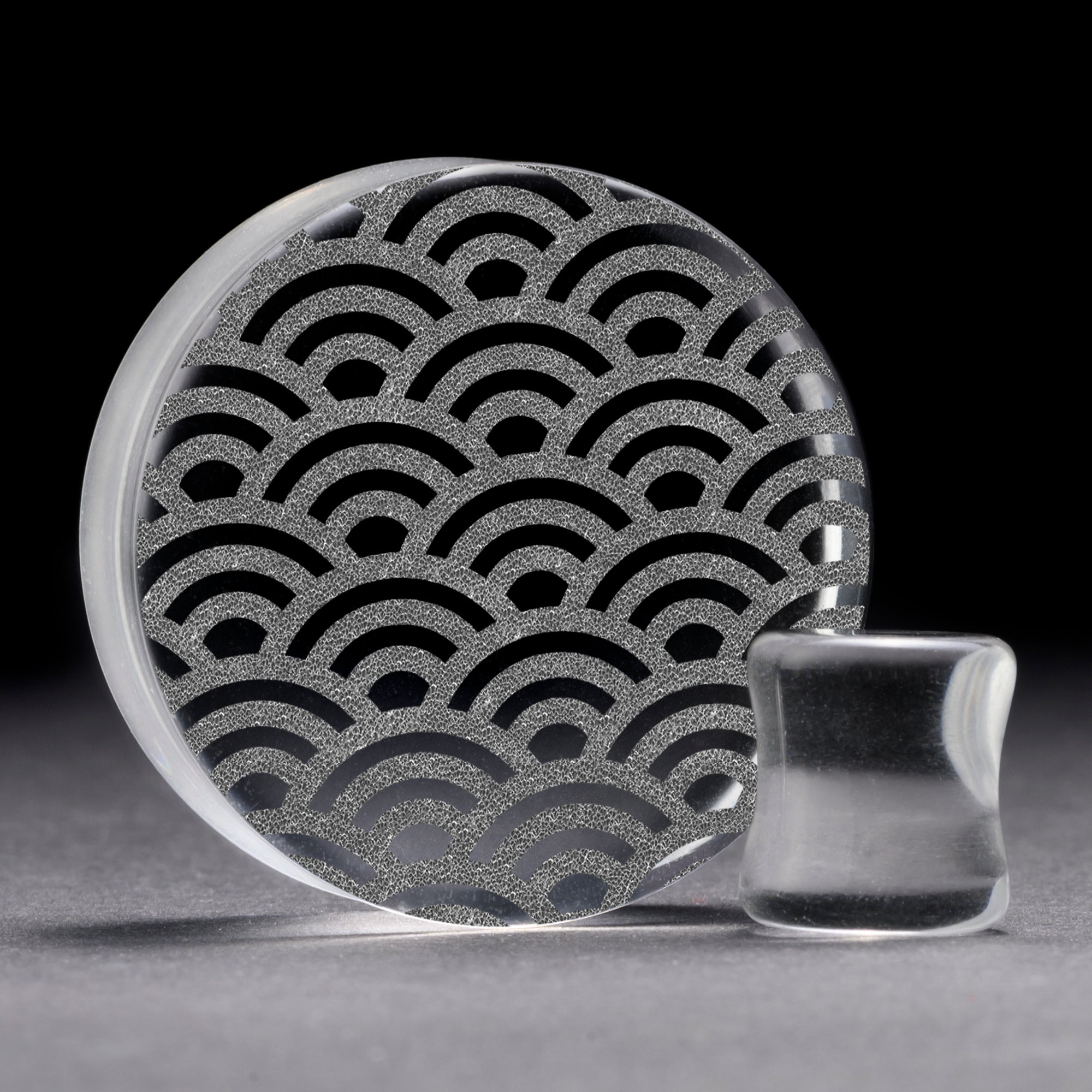 Seigaiha Muster Plug / Gauge - Clear Glass | Doppelaufgeweitet mit flachem Gesicht