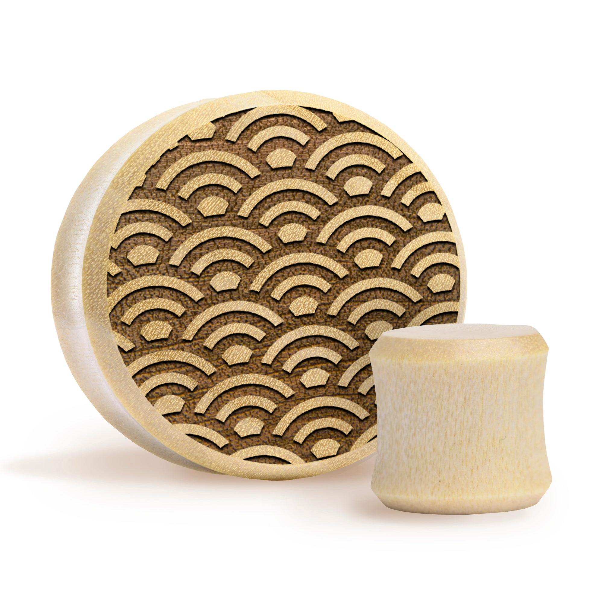 Seigaiha Muster Plug / Gauge - Krokodilholz | Doppelaufgeweitet mit flachem Gesicht