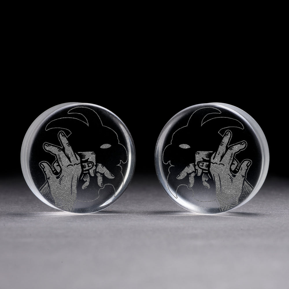 Shadow Demon Plug / Gauge - Clear Glass | Flat Faced Double Flare - Lasered To Order In House At Custom Plugs HQ