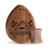Shark Plug / Gauge - Teardrop Saba Wood | Flat Faced Double Flare - Lasered To Order In House At Custom Plugs HQ