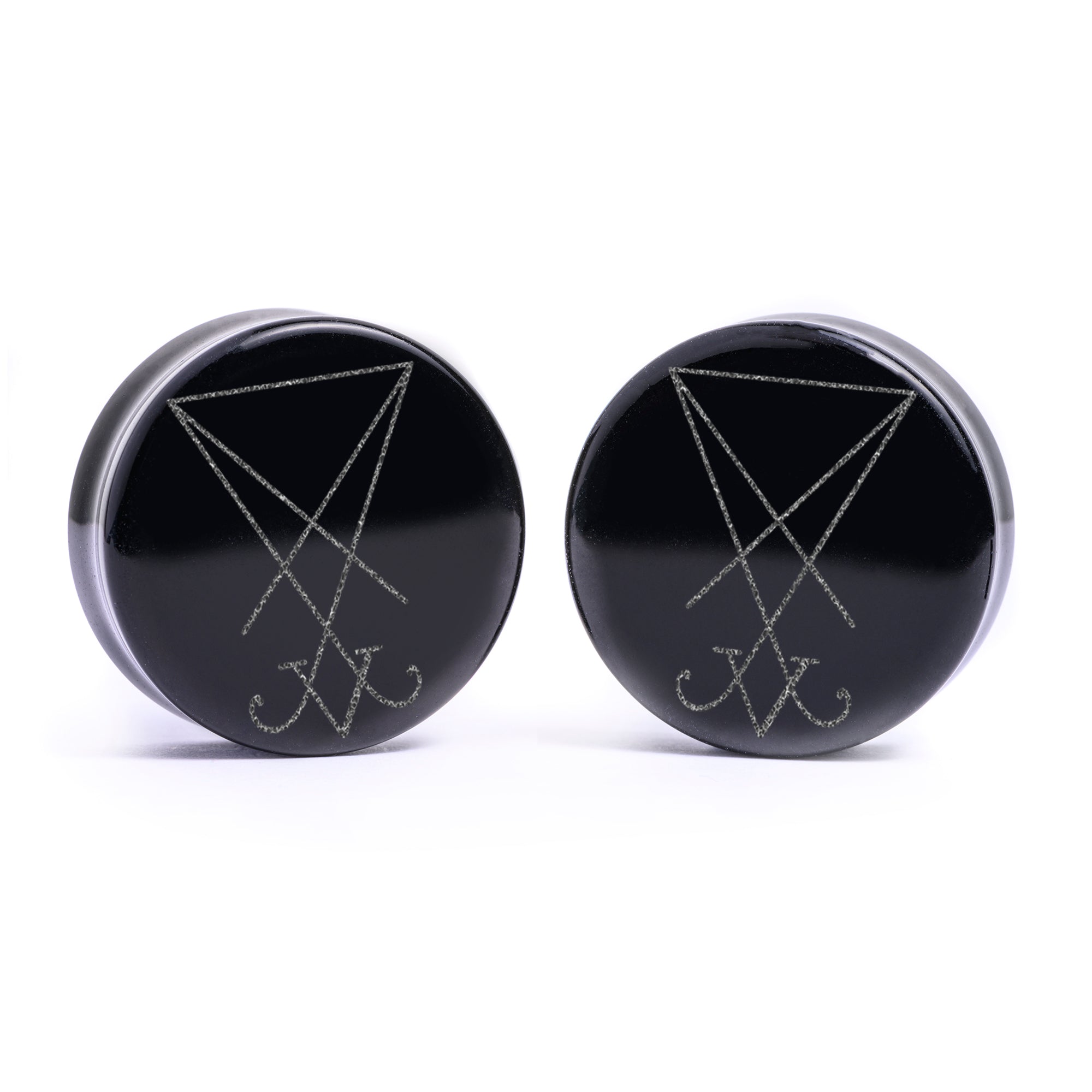 Girl wearing goth Marble Black & Green Stone Plug / Gauge