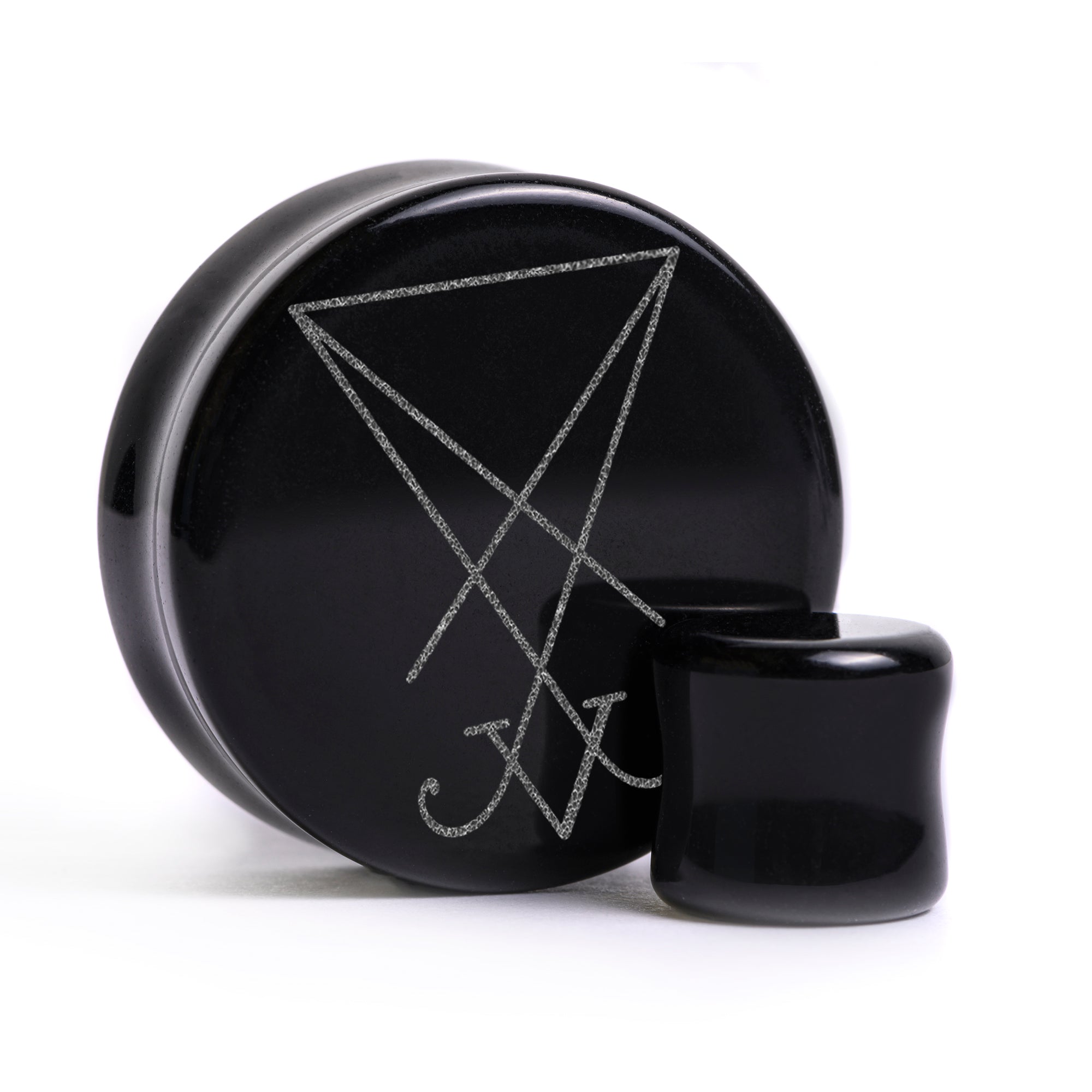 Sigil Plug / Gauge - Black Glass | Flat Faced Double Flare - Lasered To Order In House At Custom Plugs HQ